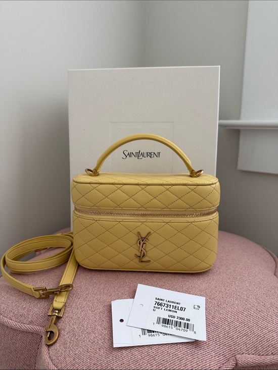 Saint Laurent Handbags - Saint Laurent Lemon Quilted Leather Mini Vanity Bag